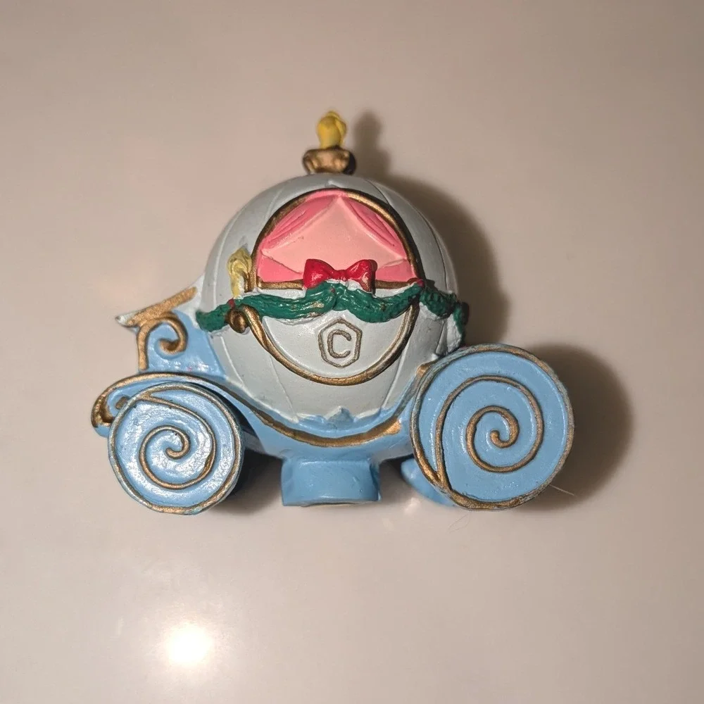 Disney Cinderella Pumpkin Carriage Figurine Blue Gold Princess Miniature Decor